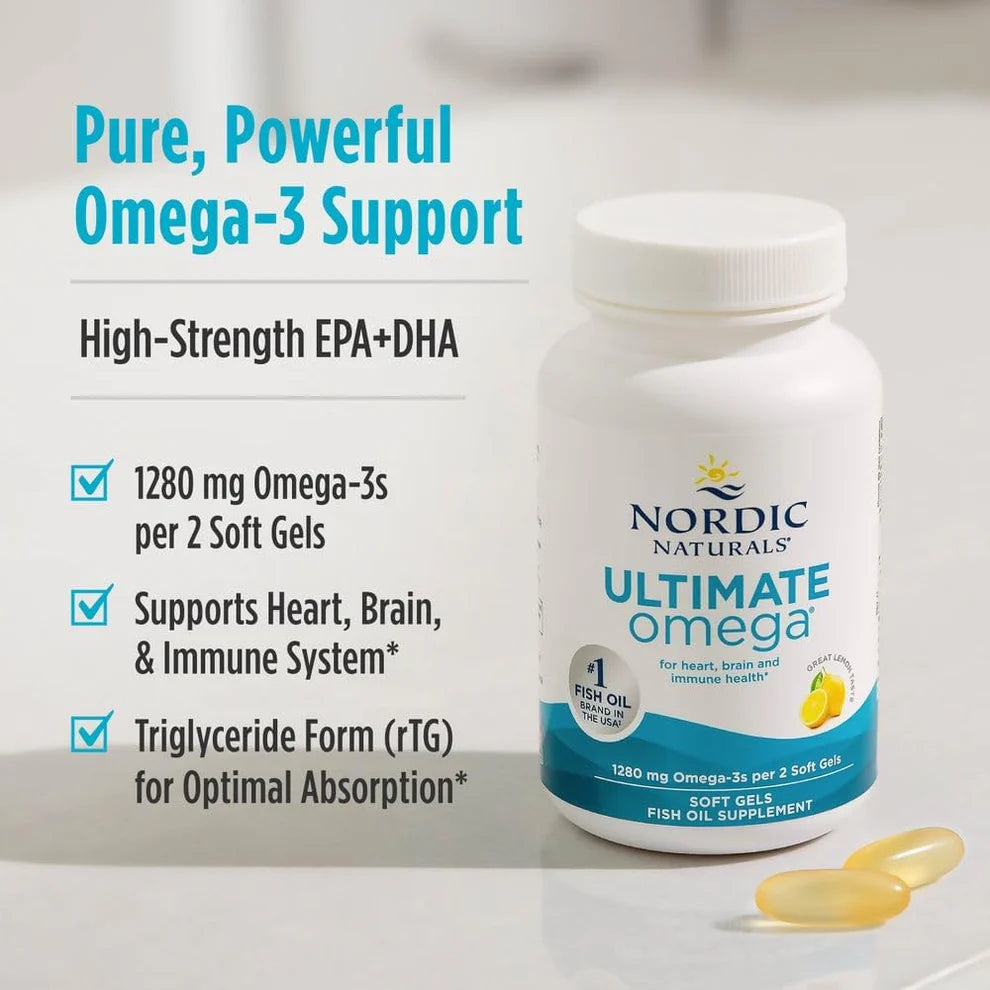 Nordic Naturals Ultimate Omega – Lemon Flavor High-Potency Fish Oil (120 Soft Gels)