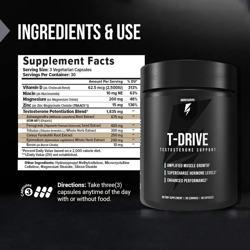 InnoSupps T-Drive – Natural Testosterone Booster (90 Capsules)