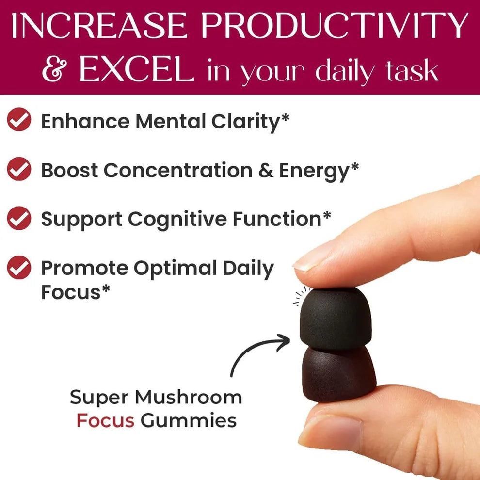 Auri Super Mushroom Focus Gummies – Lion’s Mane & Rhodiola for Mental Clarity (60 Gummies)