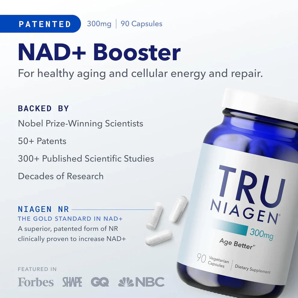 TRU NIAGEN Patented NAD Supplement for Anti Aging and Cell Regeneration, 300mg Niagen, 30 Servings