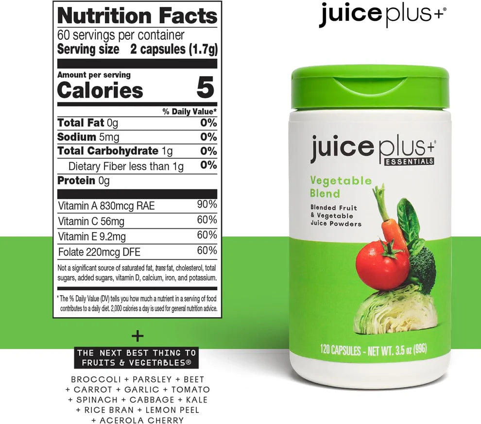 Juice Plus+ Fruit & Veggie Blend – 20 Fruits & Vegetables with Plant Nutrients (2 Bottles)