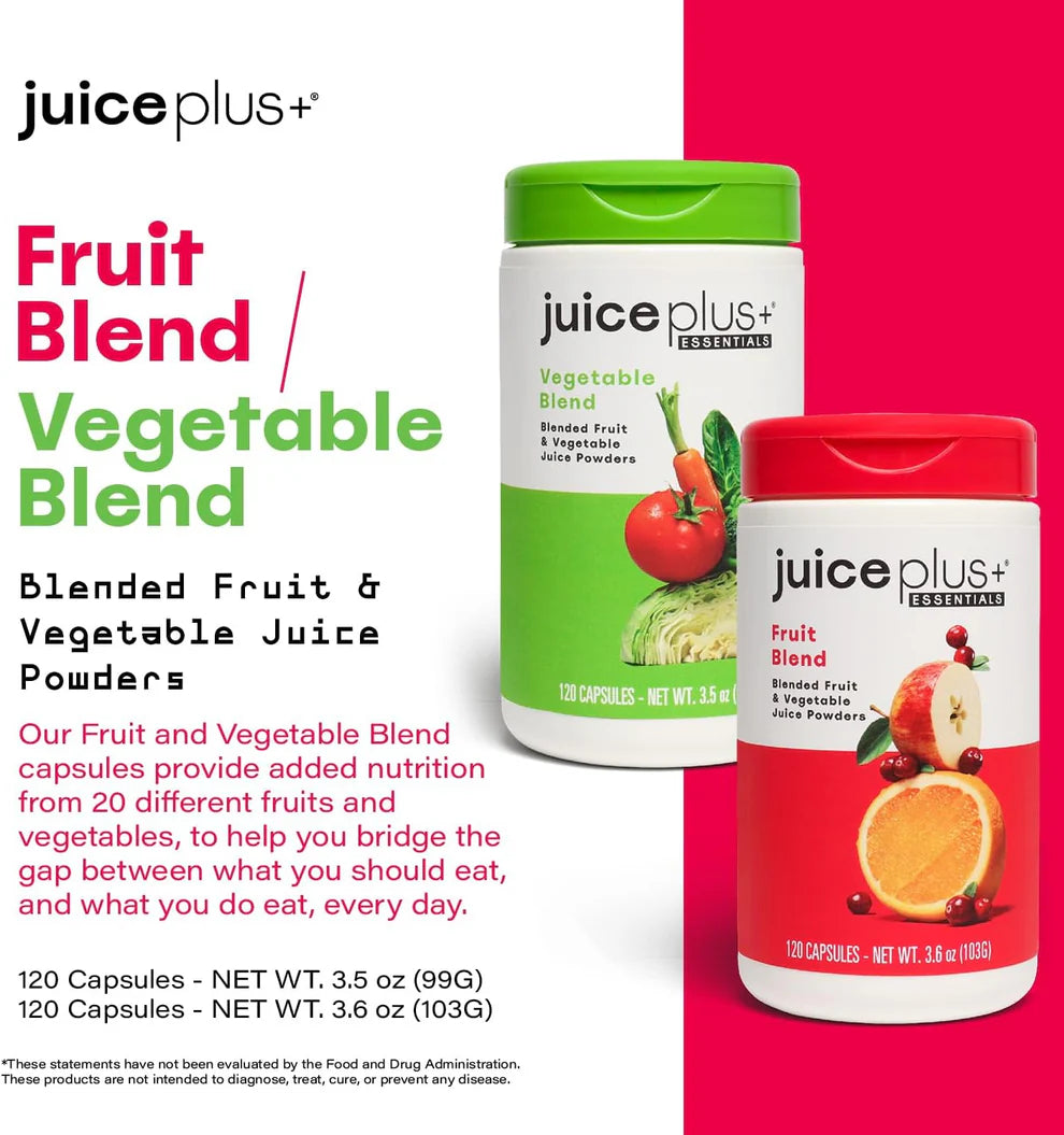 Juice Plus+ Fruit & Veggie Blend – 20 Fruits & Vegetables with Plant Nutrients (2 Bottles)