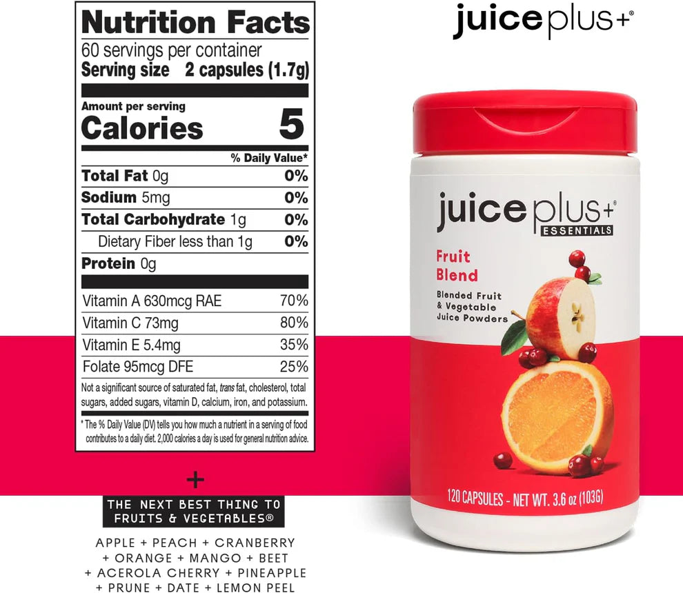 Juice Plus+ Fruit & Veggie Blend – 20 Fruits & Vegetables with Plant Nutrients (2 Bottles)
