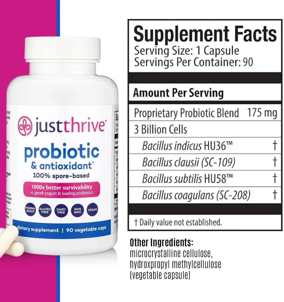 Just Thrive Probiotic & Antioxidant – Digestive & Immune Support (90 Capsules)