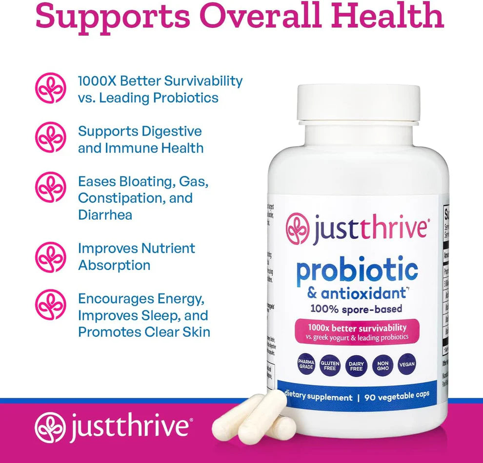 Just Thrive Probiotic & Antioxidant – Digestive & Immune Support (90 Capsules)