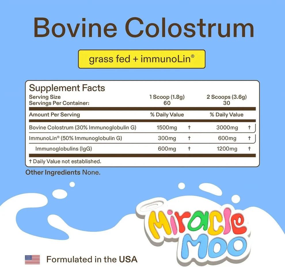 Miracle Moo Colostrum – Gut, Hair & Immune Support (60 Servings, Unflavored)