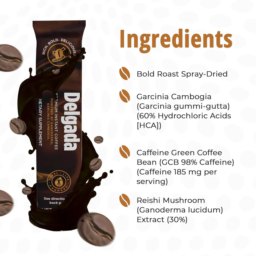 Delgada Instant Coffee with Garcinia Cambogia & Ganoderma – Premium Slimming Coffee (30 Sachets)