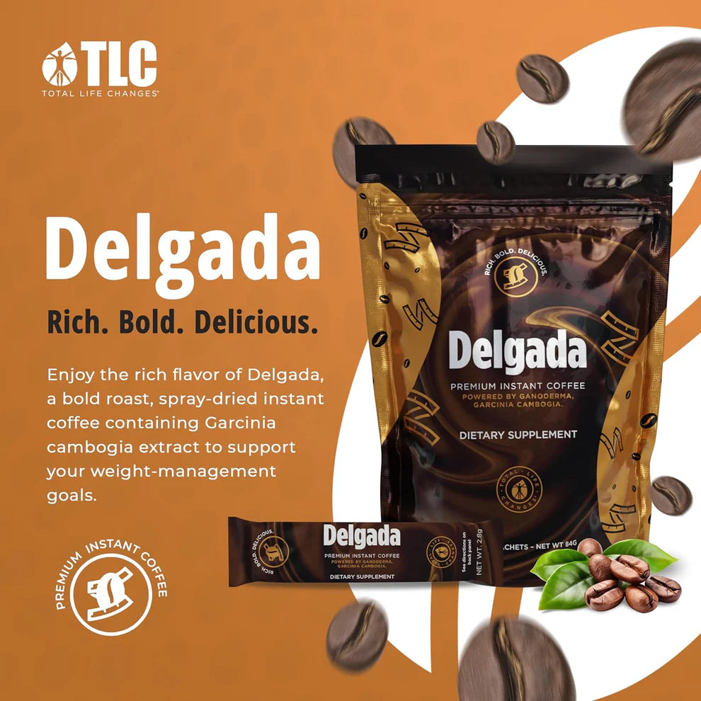 Delgada Instant Coffee with Garcinia Cambogia & Ganoderma – Premium Slimming Coffee (30 Sachets)