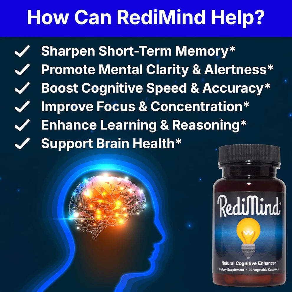 RediMind Natural Cognitive Enhancement Supplement – Vegan, Non-GMO & Gluten-Free (30 Capsules)
