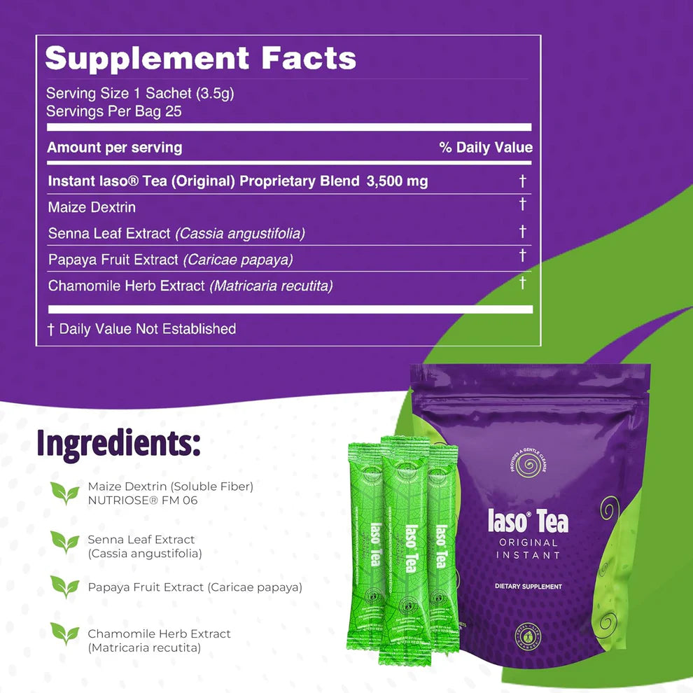 Iaso Instant Detox Tea (Original) – Gentle Cleansing & Refreshing Blend, 25 Sachets