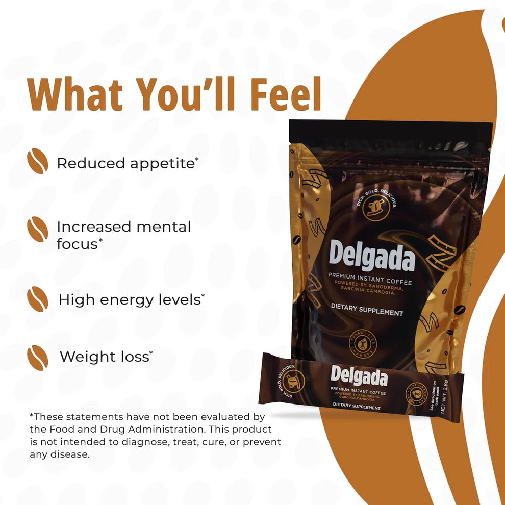 Delgada Instant Coffee with Garcinia Cambogia & Ganoderma – Premium Slimming Coffee (30 Sachets)