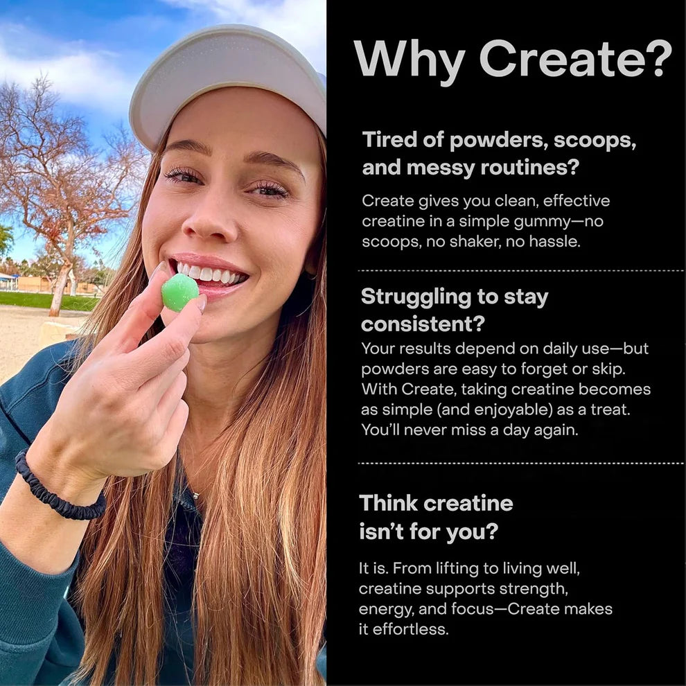 Create Creatine Monohydrate Gummies – Sour Green Apple, Boost Strength & Endurance (90 ct / 1.5g per Gummy)
