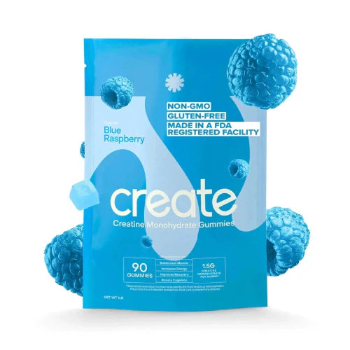 Create Creatine Monohydrate Gummies – Blue Raspberry Flavor, Boost Strength & Endurance (90 ct / 1.5g per Gummy)