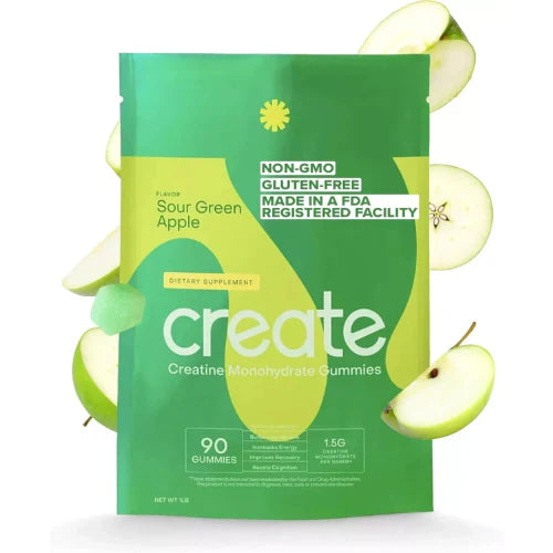 Create Creatine Monohydrate Gummies – Sour Green Apple, Boost Strength & Endurance (90 ct / 1.5g per Gummy)