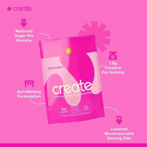 Create Creatine Monohydrate Gummies – Watermelon Flavor, Boost Strength & Endurance (90 ct / 1.5g per Gummy)