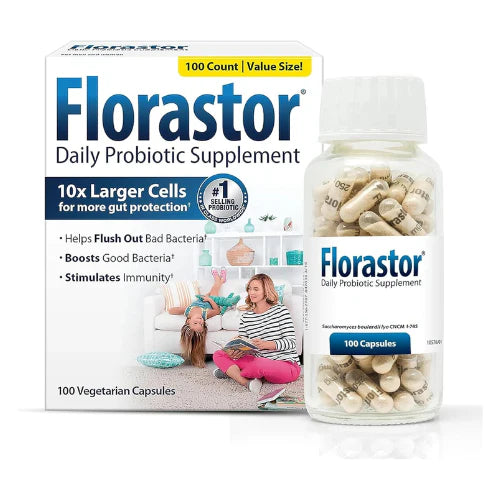 Florastor Probiotics for Digestive & Immune Health – Unique Saccharomyces Boulardii Strain (100 Capsules)