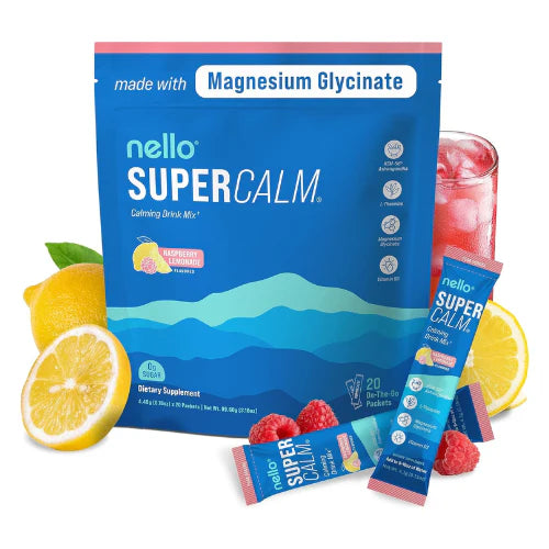 Nello Supercalm Drink Mix – Raspberry Lemonade with Ashwagandha, L-Theanine & Magnesium (20 Ct)