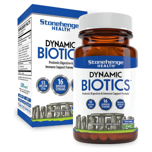 Stonehenge Health Dynamic Biotics – 55 Billion CFU Probiotic with 16 Strains & Prebiotics (30 Capsules)